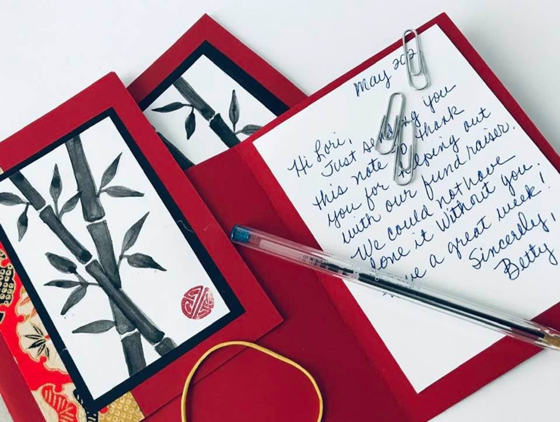 6 Bamboo Handmade Japanese Note Cards/ Asian Stationery Set / Etsy