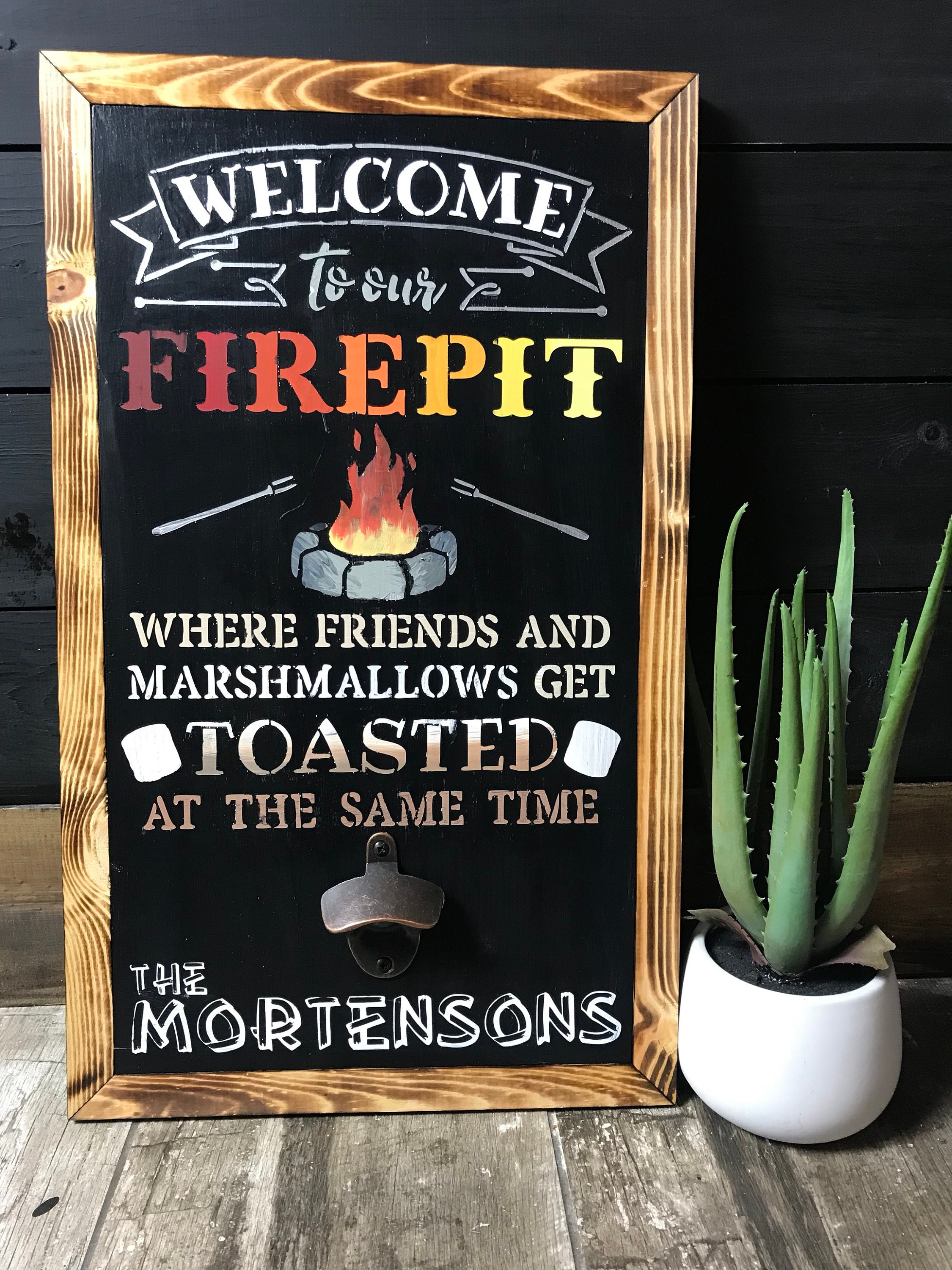Welcome To Our Fire Pit Personalized Hand Painted Sign With Etsy