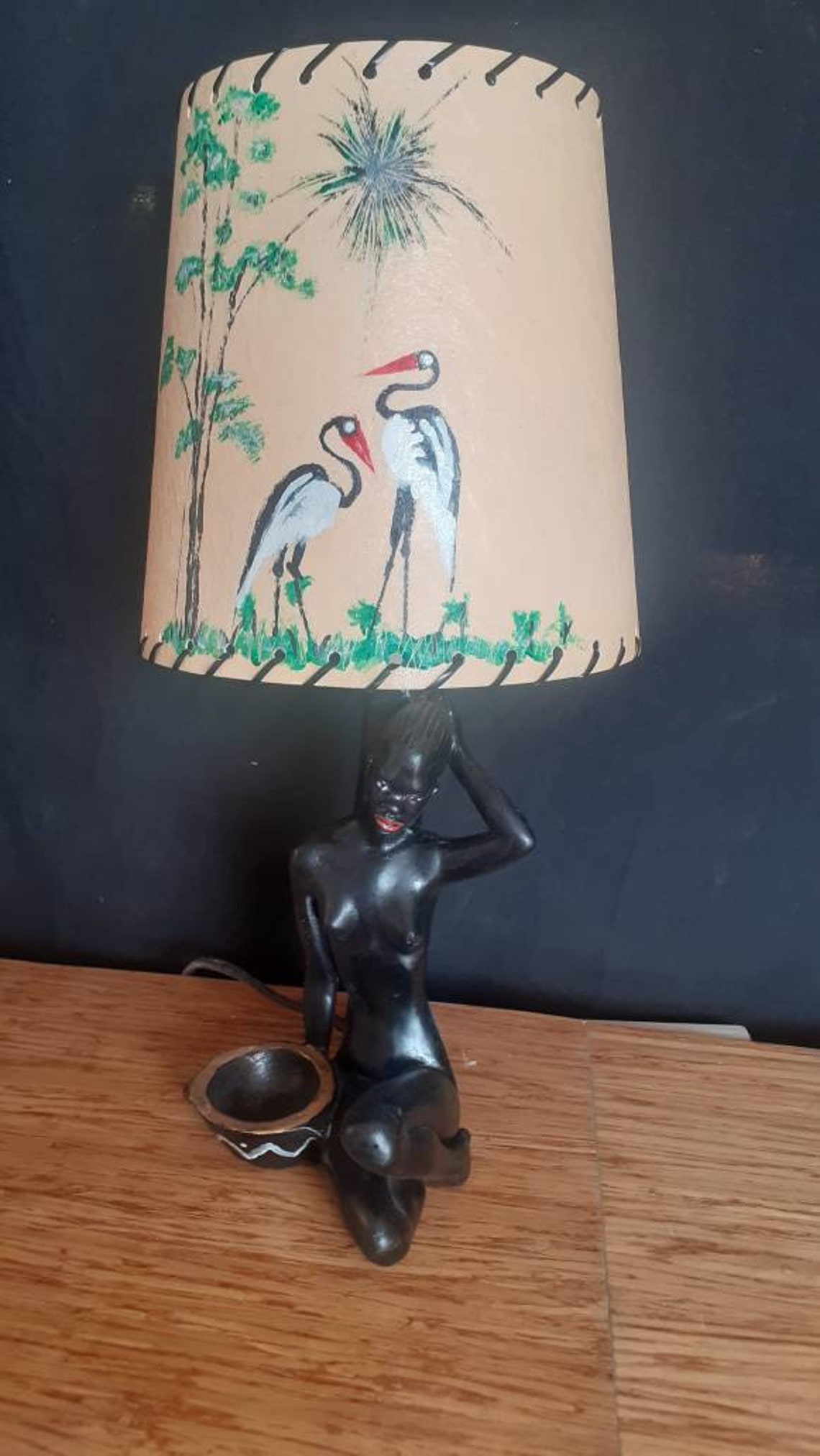 1950's African Lady Lamp With Retrashade Reproduction Etsy