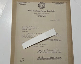 Louise Dietrich Texas Graduate Nurses Association Letter 1935 signed Suffragette