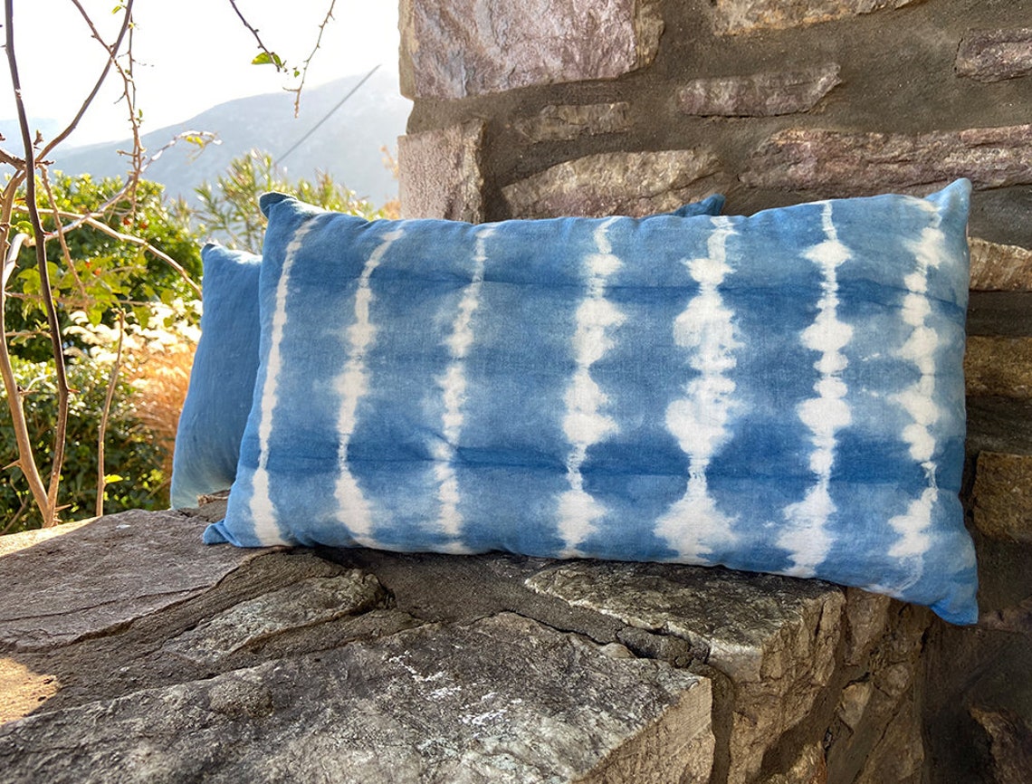 Naturally dyed cotton cushion cover dyed with indigo using Etsy