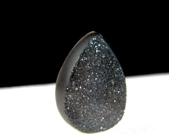 Natural Black Agate Cabochon ~ Druze ~ Druzy ~ Druse ~ Drusy ~ Drusies ~ Natural Brazilian Agate Cabochon ~ 19mm x 13mm x 6mm depth