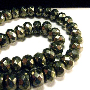 Faceted Pyrite Rondelle Beads ~ Large Pyrite Rondelles ~ 74 Count ~ Pyrite Beads ~ Multi Faceted ~ Natural Pyrite ~ 8mm round x 5mm depth