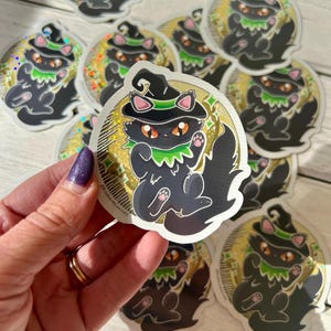 Glitter Vinyl Sticker Halloween Witch Cat