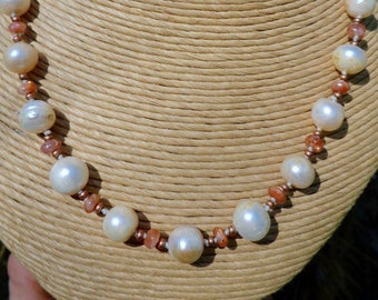 Sunstone & Pearl Necklace | Sunstone, Pearl, and Copper Jewelry | Gemstone Beaded Necklace | Unique Handmade Pendant | Hand-Crafted Jewelry