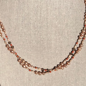 Taupe Pearl Necklace with Smokey Quartz and Red Jasper Gemstones | Long Wrap Taupe Pearl, Smokey Quartz, and Red Jasper Necklace