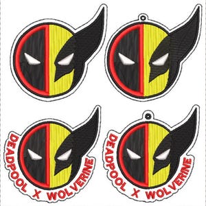 Peut inclure: Quatre patchs brodés représentant un design rouge et jaune des têtes de Deadpool et Wolverine. Les patchs portent le texte "Deadpool x Wolverine" sur le bord.