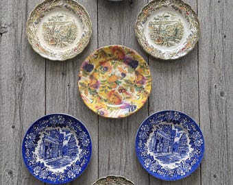 Multi Coloured Antique Collection of Gallery Wall Plates, Set of 7