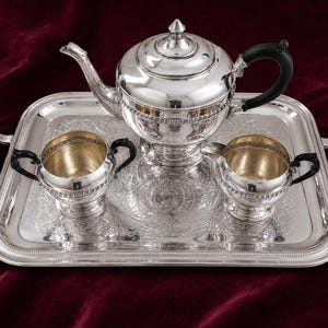 Elegant Vintage Silver-Plated Tea Service & Ornate Serving Tray | Luxury English Tea Collection