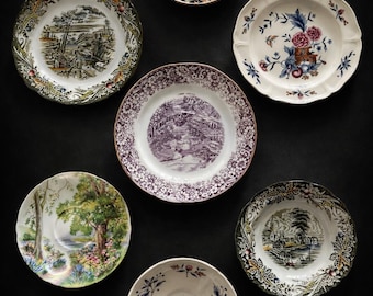 Multi Coloured Antique Collection of Gallery Wall Plates, Set of 7