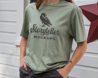 Comfort Colors c1717 Hemp mockup | tshirt mockup | Model Mockup | outdoors, nature, rustic | print on demand | 1717 | comfort colors mockup