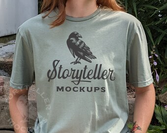Comfort Colors c1717 hemp mockup | tshirt mockup | Model Mockup | outdoors, nature, rustic | print on demand | 1717 | comfort colors mockup