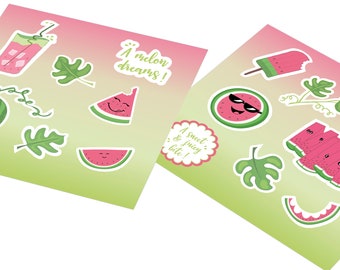Watermelon Stickers - Clipart - 15 designs - DIY Party favor - Pdf, SVG, PNG