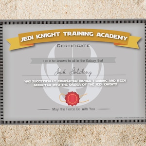 Star Wars Custom Jedi Knight Certificate - Jedi Academy - Star Wars Party - Edit Online - Pdf, png, jpg - Download