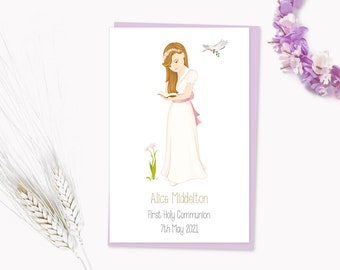 First Communion Commemorative Card Girl (Blond Hair) - Custom Card - Edit Online - PDF, PNG, JPG - Direct download - Girl Blond Hair