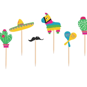 Mexicaanse partij Cupcake Toppers - 6 ontwerpen - Cactus, Hoed, Maracas, Ezel, Snor - Mexicaanse feestdecoratie - PDF, SVG, PNG