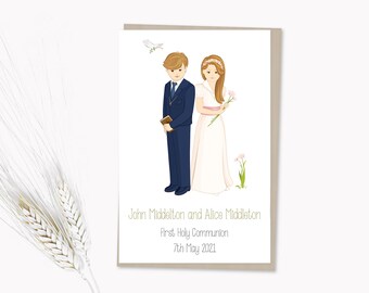 First Communion Commemorative Card Brothers - Custom Card - Edit Online - PDF, PNG, JPG - Direct download - Boy & Girl