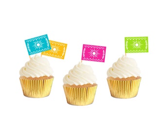 Papel Picado Cupcake Toppers - Premium Clipart - Mexican Party decoration - Cutting Files - PDF, SVG, PNG