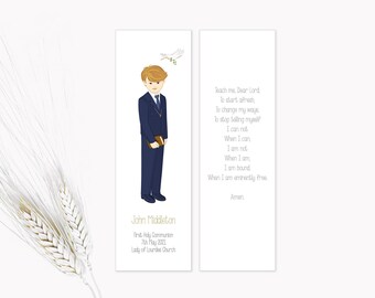 First Communion Gift - Custom Bookmark Boy - Souvenir - Edit Online - PDF, PNG, JPG - Direct download - Boy