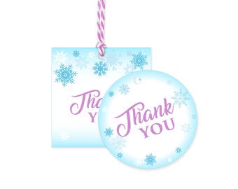 Frozen Elsa Thank You Tags - Square and Round Party Bag Labels - Sticker - PDF, SVG, DXF - Cut files