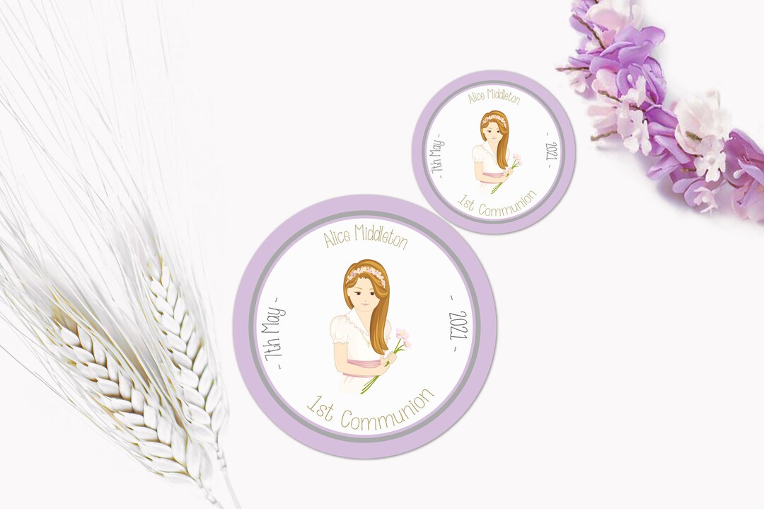 Custom First Communion Labels Girl (blond Hair) - Party Sticker, Tags ...