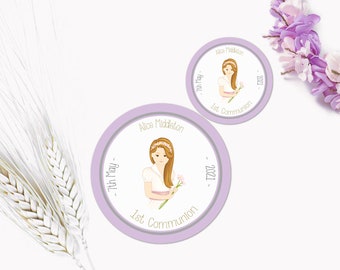 Custom First Communion Labels Girl (Blond hair) - Party Sticker, Tags  - Cricut - Cutting Files - PDF, JPG, PNG -Direct Download- Blond Girl