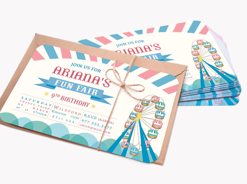 Custom Big Wheel invitation Fun Fair Party Invite PDF, PNG, JPG Direct download image 2