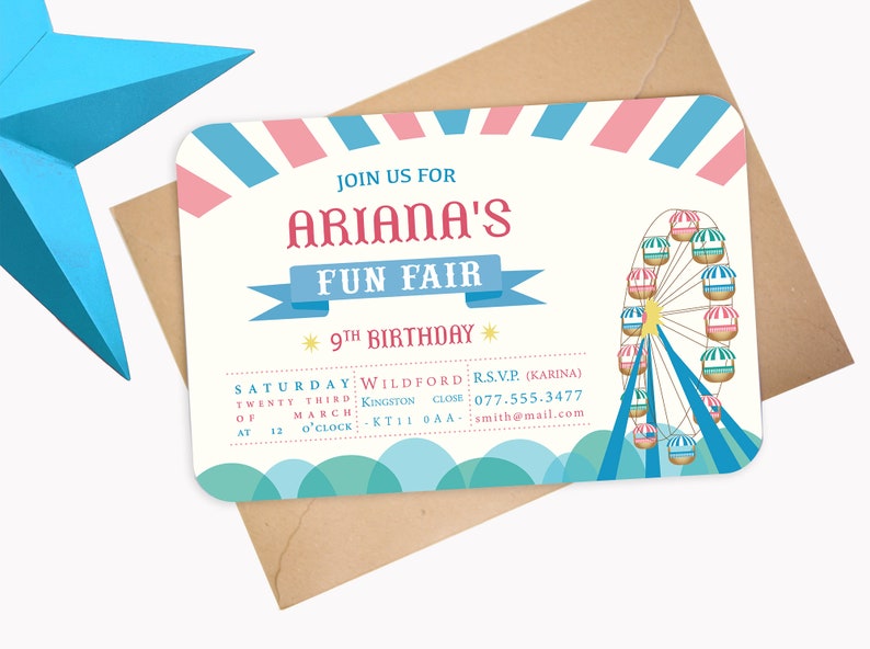 Custom Big Wheel invitation Fun Fair Party Invite PDF, PNG, JPG Direct download image 1