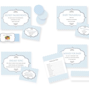 Baby Shower Games Set – DIY - Boy Baby Shower - Etiketten, Poster & Tutorial - PDF, SVG - Direkter Download - Blau