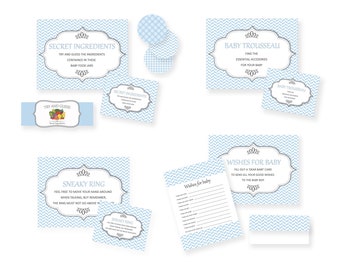 Baby Shower Games Set – DIY - Boy Baby Shower - Labels, Posters & Tutorial - PDF, SVG -  instant download -Blue