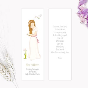 Presente de Primeira Comunhão - Marcador Personalizado Menina - Lembrança - Editar Online - PDF, PNG, JPG - Download direto - Menina Loira
