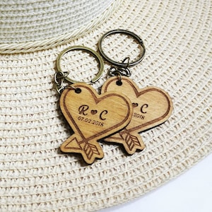 2 personalisierte Schlüsselanhänger aus Holz, Jahrestag Datum Schlüsselanhänger, Valentinstag Geschenk, Jahrestag Geschenk, 5. Jahrestag