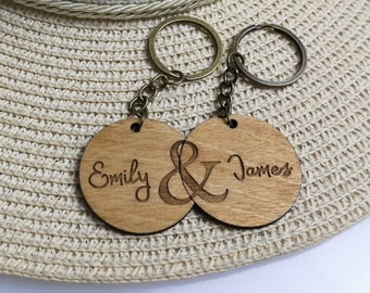 Wooden Keychain Gift, His and Hers Keyring, Couples Keyring, Valentines Gift,  Anniversary Gift, Personalised keyring.