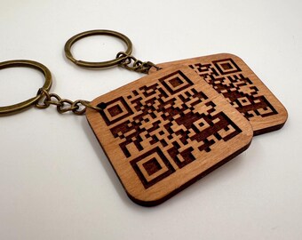 Custom QR Code Keychain – Personalized Engraved Wood Keyring