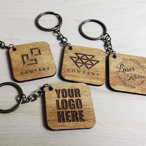 Lot de 10 porte-clés rectangulaires personnalisés avec logo d'entreprise, porte-clés gravé avec texte personnalisé, porte-clés en bois personnalisé