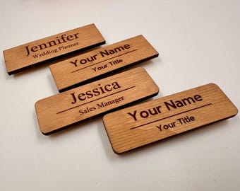 Personalized Wooden Name Badge: Laser Engraved Magnetic Name Tag