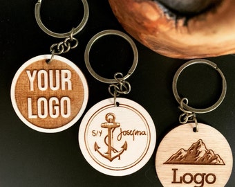 Porte-clés rond personnalisé avec logo d'entreprise, porte-clés en bois personnalisé, porte-clés gravé avec texte personnalisé, cadeau d'affaires.