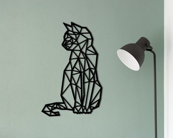 Geometric Cat Wall Decor: HDF Wood Art for Cat Lovers