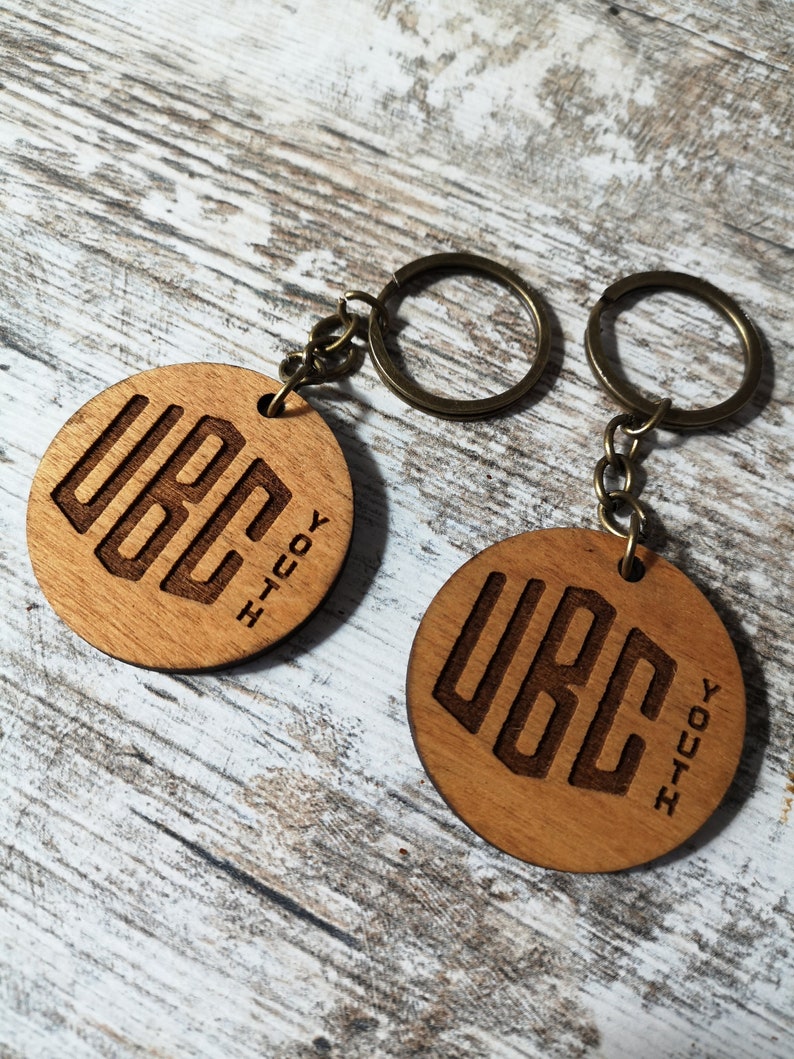 Custom Round Keychain With Business Logo Personalised Wooden Etsy