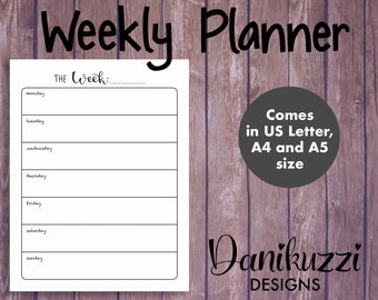 Weekly Planner Printable - Plain-themed. Bullet Journal Weekly Insert. US Letter, A4, A5 Size. INSTANT DOWNLOAD.