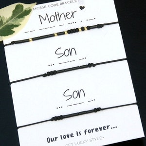 Mother and 2 Son Morse  Code Bracelet Set, Matching Mom Son Gift