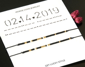 Custom Date Morse Code Bracelet couple , Matching couple bracelets,Anniversary gift for boyfriend/girlfriend ,Personalized His Hers bracelet