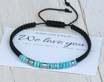 Morse Code Bracelet CUSTOM Name Bracelet Boyfriend /girlfriend Gift  Personalized Turquoise Bracelet Mother's Day Gift for Mom We Love You -   Australia