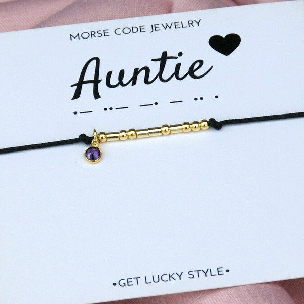 Auntie Morse code bracelet gifts for aunt Personalized  Birthstone bracelet Auntie bracelet Aunt gift ideas Gift from Niece