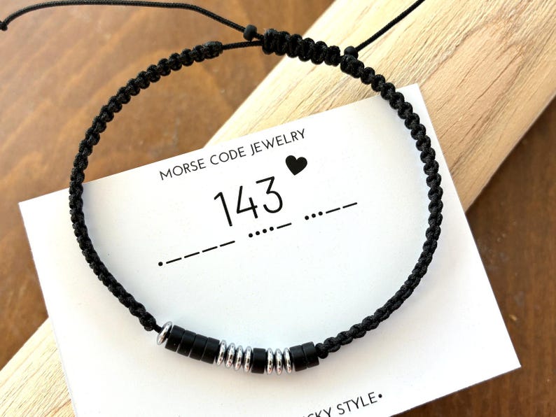 Custom morse code bracelet, Personalized men bracelet,Anniversary,birthday gift for men,143 bracelet boyfriend gift,Adjustable Friendship immagine 9