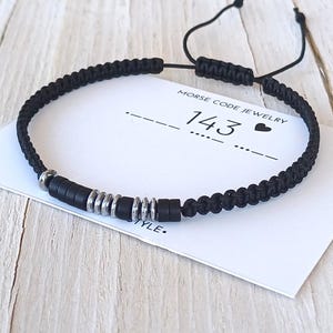 Custom morse code bracelet, Personalized men bracelet,Anniversary,birthday gift for men,143 bracelet boyfriend gift,Adjustable Friendship immagine 4
