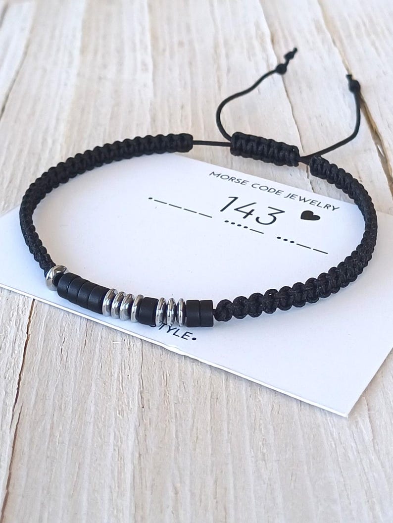 Custom morse code bracelet, Personalized men bracelet,Anniversary,birthday gift for men,143 bracelet boyfriend gift,Adjustable Friendship immagine 4