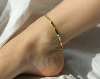 14k Gold filled anklet for women jewelry , Dainty Chain Ankle bracelet ,Turquoise anklet ,Something blue ,Mothers day gift for mom