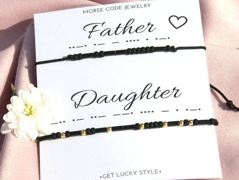 Father Daughter Bracelets Black Morse Code Bracelet Dad Gifts Etsy