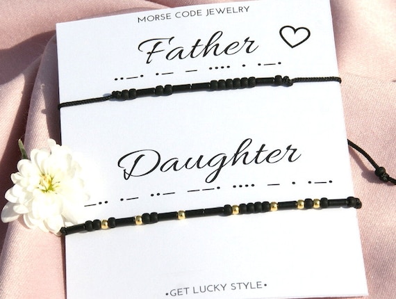egg priest soup Father Daughter Bracelets Black Morse Code Bracelet Dad Gifts - Etsy